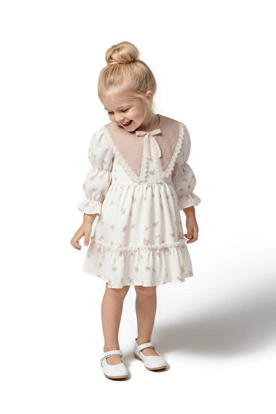 Baby Animals Kız Bebek Elbise Kız Çocuk Elbise Yakalı Doğum Günü Parti Düğün Özel Gün Uzun Kol Astarlı Elbise