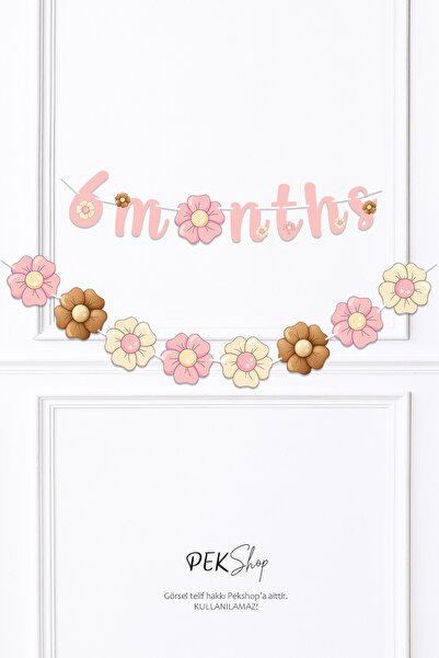 PEKSHOP 2'li Set Banner Bohem Çiçekler 6 Months ve Çiçekler Banner Duvar Süsü...