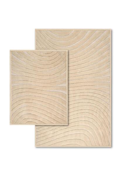 Bluenity Chrimp Natural Cotton 2-Piece Bath Mat Set 60X100+50X60 Light Beige