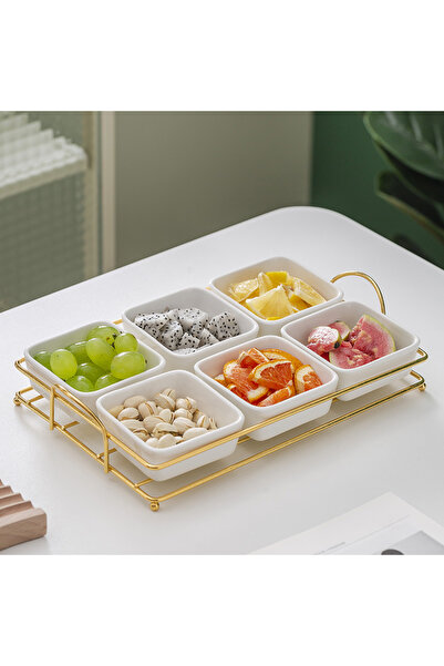 Trendy's Tava fructe, cu sase compartimente, alb-auriu