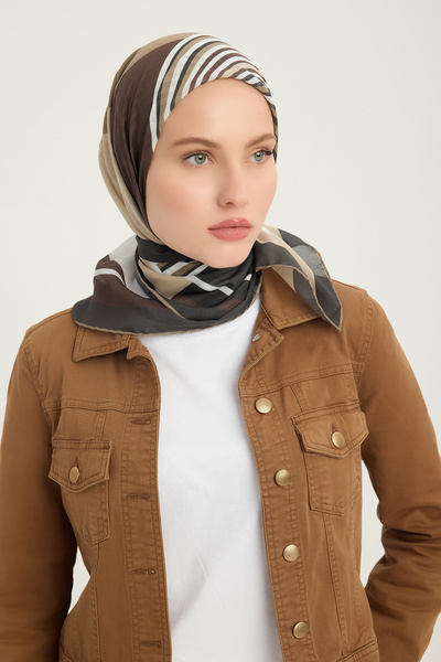 Schaless Νύχτα και ημέρα - Καφέ - Κασκόλ με σχέδιο Efilia - 90x90 εκ.