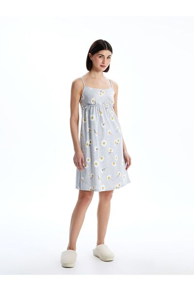 LC Waikiki Lcw dream gray u-neck floral strap women's nightgown