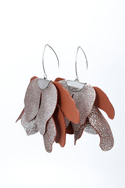 HAIArt Handmade leather floral earrings - Brown duo with silver glitter