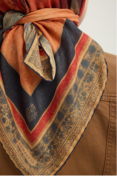 Schaless Mirror of Roots - Red - Efilia Patterned Scarf - 90X90 cm