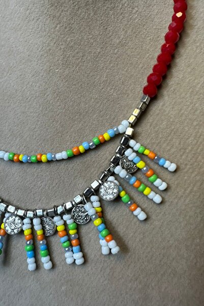 Uretti - Özlem 9422 6723 Handmade Ethnic Necklace with Sand and Crystal Beads