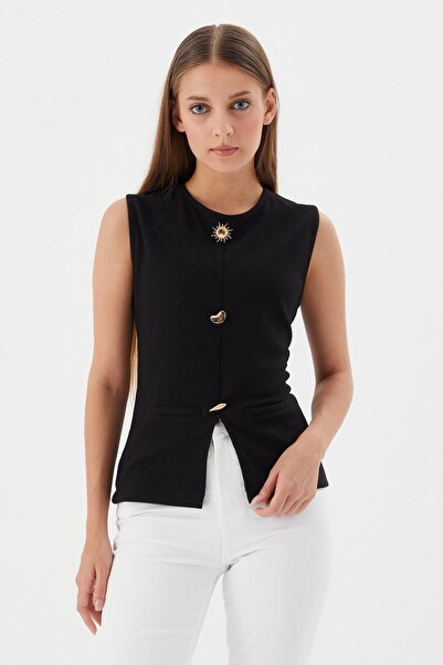 Shopping Shop بلوزة بتصميم أزرار باللون الأسود