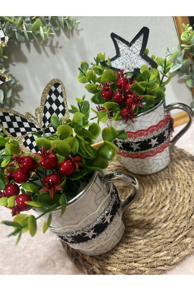 Marrone Kupa Vazo Aranjman Kokinalı Yıldızlı 2'li Set Ofis Büro Yeni İş Kahve...