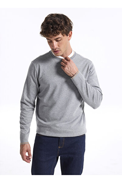 Fabrika Bisiklet Yaka Düz Gri Melanj Erkek Sweatshırt F5WM-SWT 2276