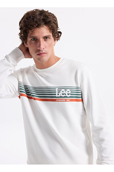 Lee Ανδρικό φούτερ με λαιμόκοψη σε λευκό χρώμα L2520099102 Λευκό φούτερ