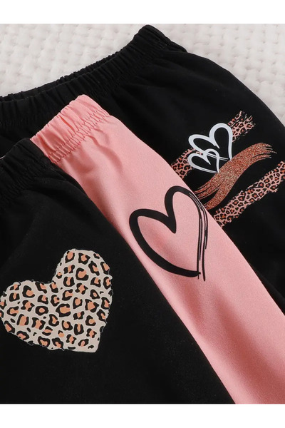 MORNİNG KİDS Σετ φούτερ-φούτερ για κορίτσια 6 τεμαχίων με κουκούλα καρδιές με τύπωμα επένδυση fleece (Μαύρο-Λευκό-Ροζ)