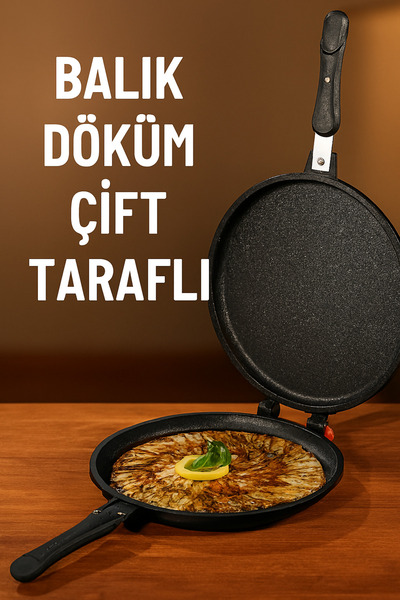 ViATOM Granit TAŞHAN Marka Döküm Tava Çift Taraflı Balık Tavası Döküm 28 cm