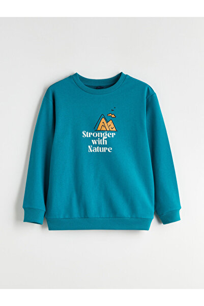 LC Waikiki LCW ECO Turkuaz guler rotund Swea pentru băieți tricou