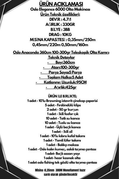Oslo Elegance 6000 Anaconda 360cm 100-300gr Göl ve Deniz Olta Seti