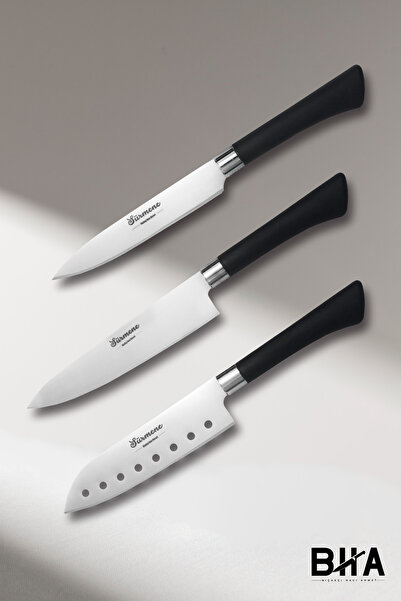 B-H-A BIÇAKÇI HACI AHMET Sürmene BHA Üç Parça Siyah İnci Şef Bıçak Seti Profe...