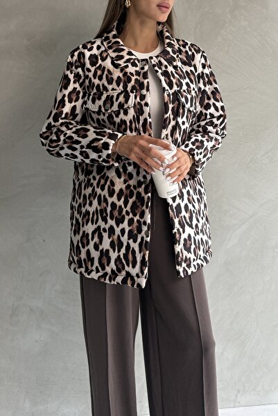 Ulino Leopard Patterned Loose Fit Padded Coat with Pockets