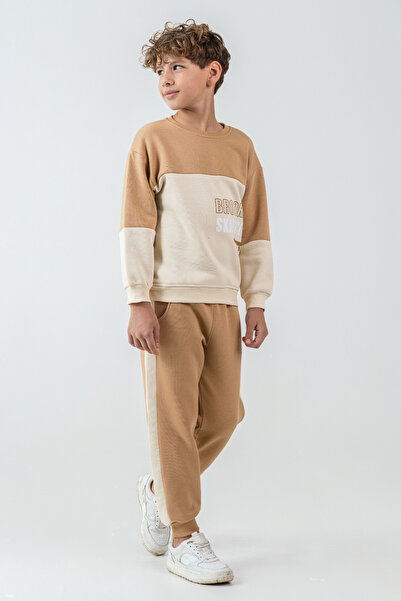 AHENGİM Boy's Brooklyn Skat Clup Printed 3 Thread Thick Winter Tracksuit Set Ak4228