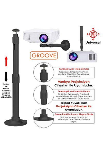 Groove Vankyo 30-60CM Alüminyum Projeksiyon Cihazı Tavan Askı Aparatı Duvar Bağlantı Aparatı Univers
