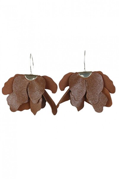 HAIArt Handmade leather floral earrings - Brown pearl