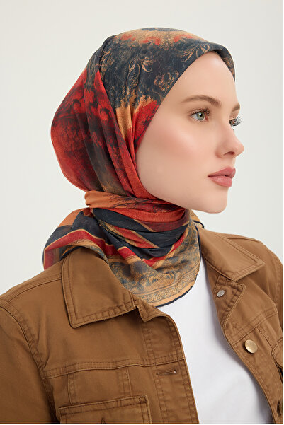 Schaless Mirror of Roots - Red - Efilia Patterned Scarf - 90X90 cm