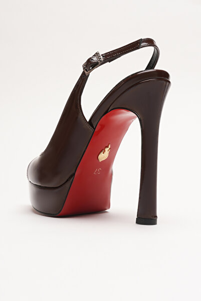 Ayakkabı Ateşi Kadın Sivri Burun Açık İnce Topuklu Platform Ayakkabı Caselin Siyah Rugan