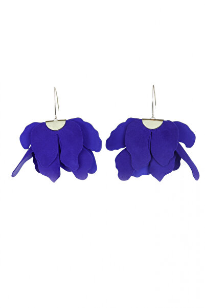 HAIArt Handmade leather floral earrings - Indigo
