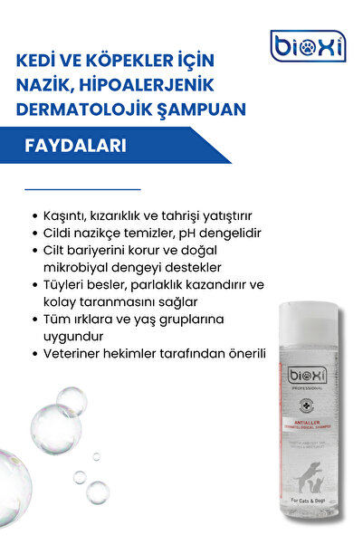 Bioxi Kedi ve Köpekler İçin Nazik, Hipoalerjenik Dermatolojik Şampuan 200 ml