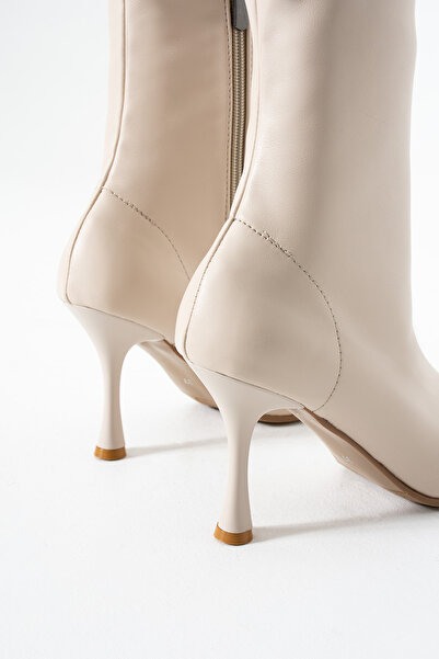 Gökçe Shoes Milvia Krem Streç Günlük Kullanım Kadın Topuklu bot