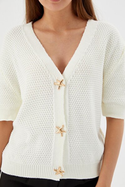 Shopping Shop Star Buttoned Short Sleeve Cardigan Ecru