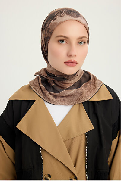 Schaless مرآة الجذور - بني - وشاح بنقشة إيفيليا - 90x90 سم