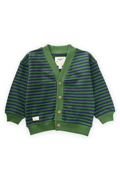 Cigit Striped Knitwear Cardigan 0-4 Years Khaki Navy Blue