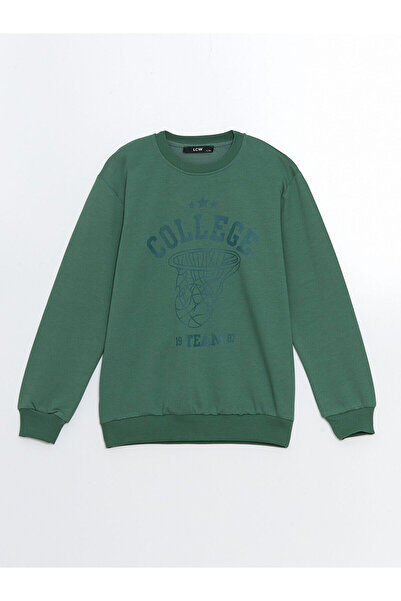 LC Waikiki LCW Kids Зелена велосипедна яка Дълъг ръкав Печатна мъжка блуза