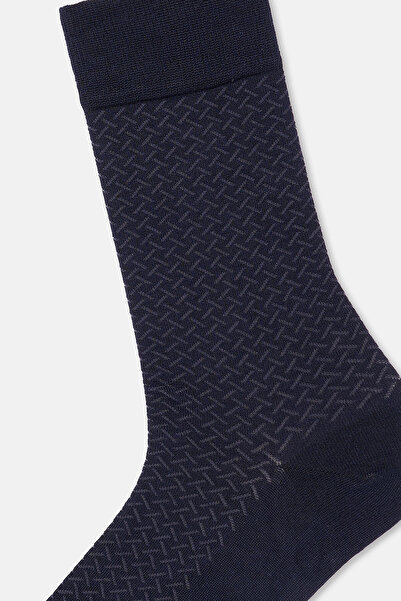 Eros Мъжки чорапи от бамбук в тъмносин цвят с квадратен десен