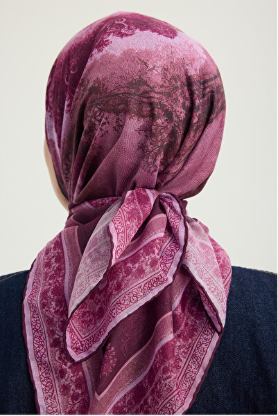 Schaless Mirror of Roots - Plum - Efilia Patterned Scarf - 90X90 cm