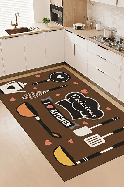 ferahome Dijital Baskı Modern Desenli Kaymaz Dot Taban Yıkanabilir Mutfak Hal...