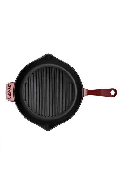 Lava Döküm Yuvarlak Izgara Tava Döküm Demir Yekpare Saplı Konkav Taban 12mm. Çap(Ø)28cm.