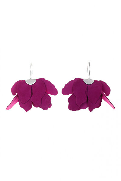 HAIArt Handmade leather floral earrings - Magenta
