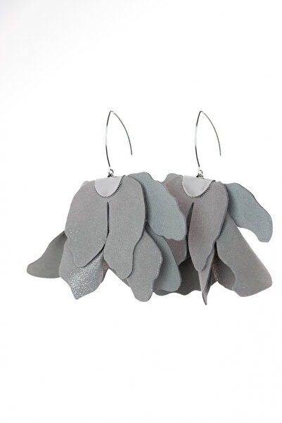 HAIArt Handmade leather floral earrings - Gray with glitter