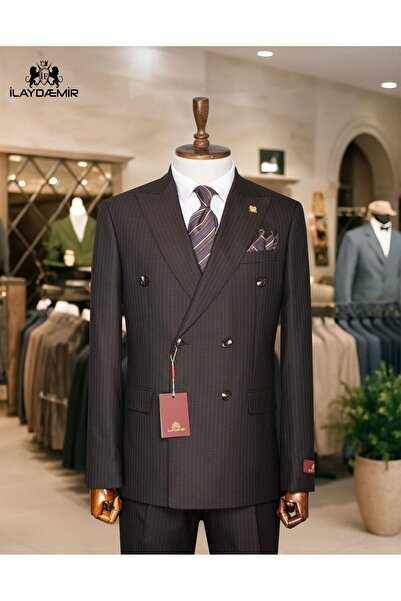 ilayda emir Italian Cut Double Breasted Striped Men's Suit