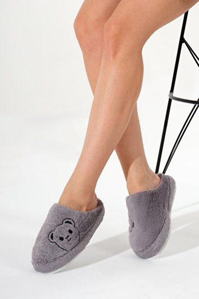 Tonny Black Γυναικείες παντόφλες εσωτερικού χώρου με μοτίβο καπνιστού αρκουδάκι, κλειστές μπροστά, βελούδινες