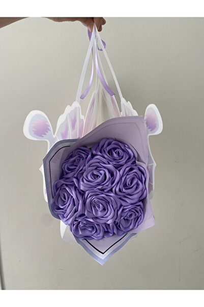 Baalaa Çantalı çiçek buket-Kurdeleden gül buketi-Sevgiliye hediye (İSTEDİĞİNİZ RENK VE NOT YAZILIR)