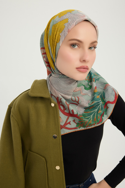 Schaless Mercan Bahçesi - Tile - Efilia Patterned Scarf - 90X90 cm