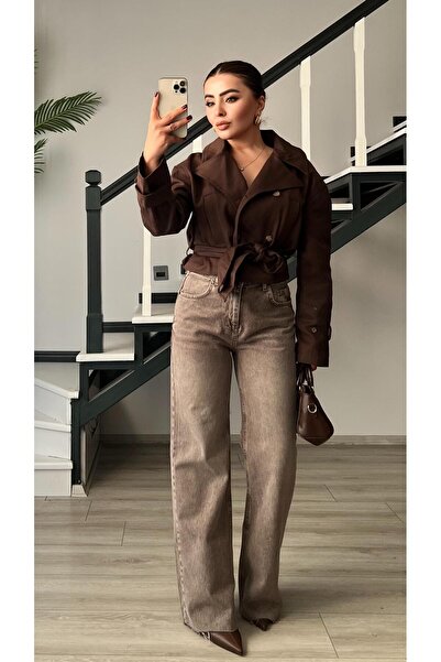 Oslove Kahve Gabardin Kuşaklı Trençkot