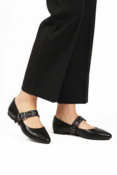 AYAKMOD Balerini de damă, cu centură din piele neagră, ușor elastici, 209166 Z