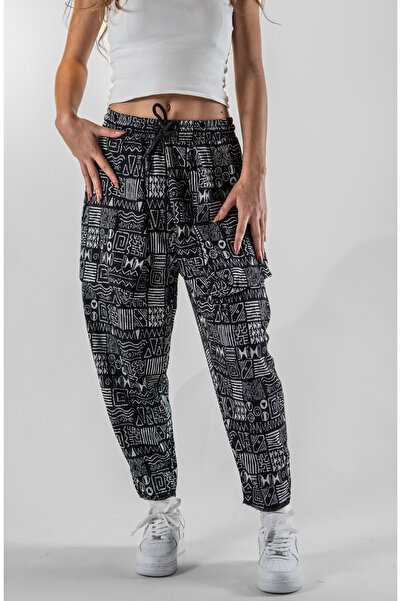 Superbluemexico Women's Ethnic Patterned Jacquard Baguette Pants