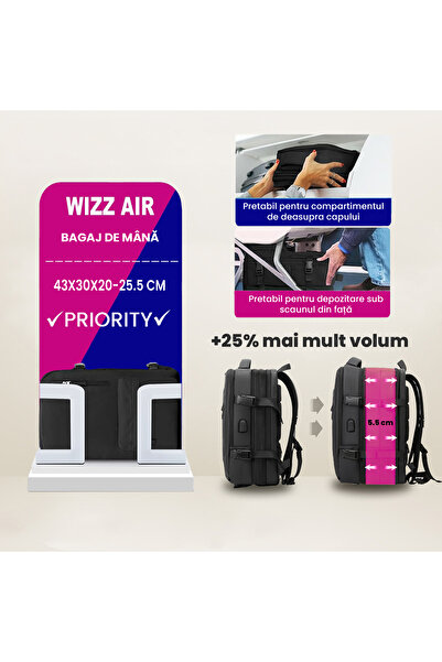 Quasar & Co. Cabin trolley and backpack set, 55x35x20cm/43x30x20cm, hand luggage, airplane trolley, Priority Pack, black