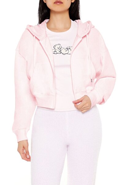 Forever 21 French Terry Crop Kapüşonlu Sweatshirt