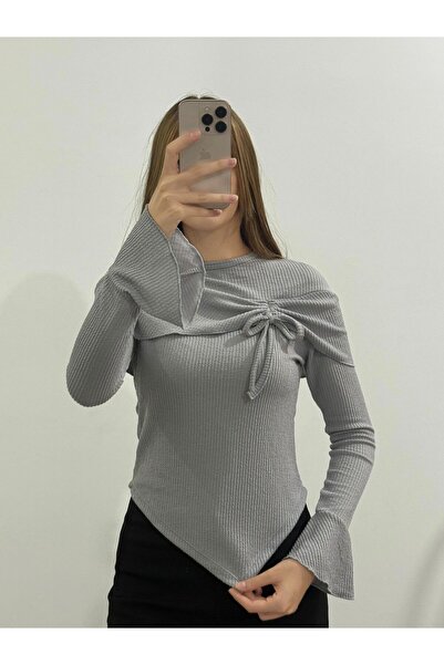 peri tower New Product Women's Wrinkled Crew Neck Asymmetrical Flounce Long Sleeve Blouse (Suitable for Hijab) 0038