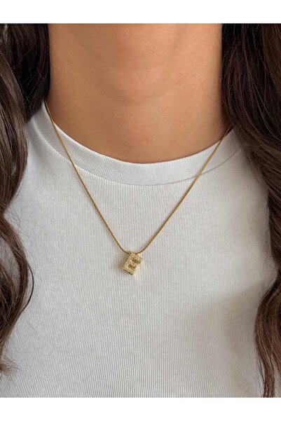 h&b design jewel Çelik 3 Boyutlu E Harfli Kolye