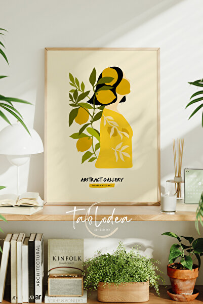 tablodea Poster înrămat cu femeie și lămâie în stil abstract boem, tablou dec...