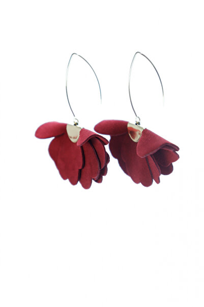 HAIArt Handmade leather floral earrings - Cherry wine